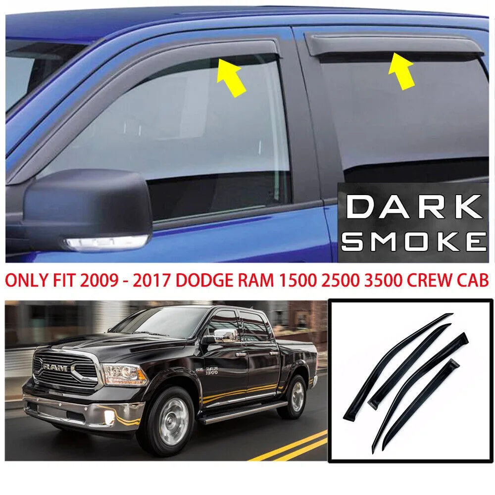 

For 2009-2017 Dodge Ram 1500 Crew Cab Window Visors Rain Guards Vent Shade 4pcs