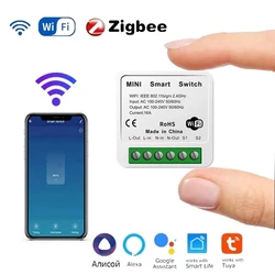 16A Tuya Mini WiFi DIY Smart Switch Power Monitor 2-way Control Work Smart Life Automation Via with Alexa Google Home Assistant