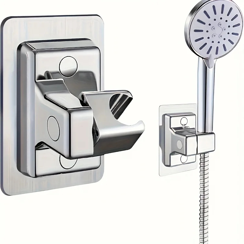 

No-Drill Shower Faucet Holder with Tray - No Tools, Heavy Duty, for Showerhead & Handheld. Wall-Mounted, Easy Install.