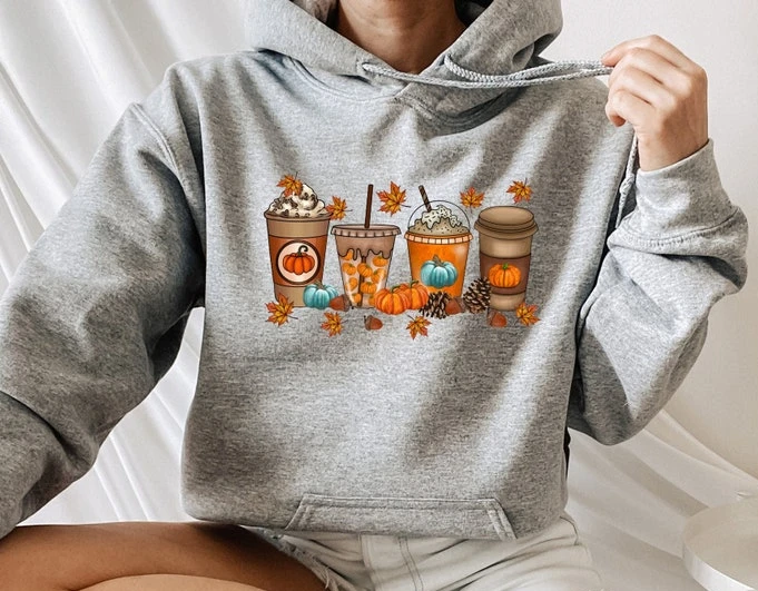 

Fall Coffee Hoodie Fall Season Pumpkin Coffee Lover Thanksgiving Pumpkin Harajuku Aesthetic Streetwear Loose Unique Hoodie