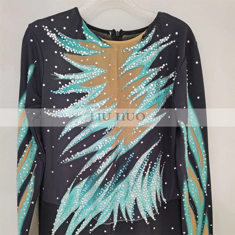 LIUHUO Frauen Mädchen Erwachsene Overall Leistung Rhythmische Gymnastik Wettbewerb Trikot Eis Eiskunstlauf Kleid Schwarz Blau Teenager