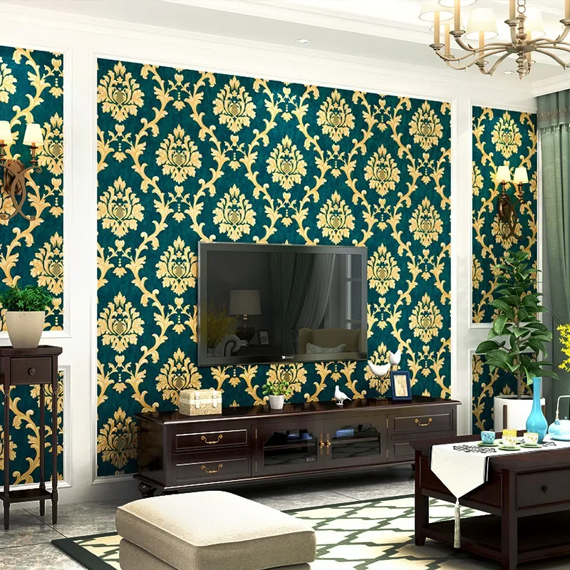 3D ヨーロッパダマスカス壁紙防水高級暖かい寝室リビングルームエンジニアリングテレビの背景の壁の壁紙