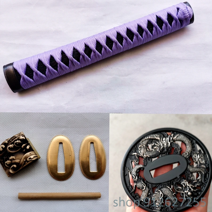 

26 см, искусственный сплав PurpleTsuka, наборы медных ногтей, бамбуковых ногтей Seppa Habaki для японского меча, катаны, японского меча, катаны