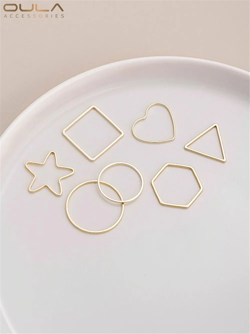 

14K Light Gold Heart Pentagon Star Circle Circle Triangle Geometry Ring Ring Hanging Ring Diy Ear Pendant Accessories