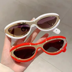 Y2K Vintage Luxury Brand Designer Double Color Cat Eye Sunglasses Women For Men Sun Glasses Trend Punk Popular Small Frame Shade