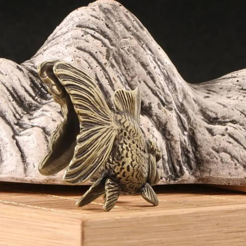 Classical Metal Sturgeon Fish Miniature Sculpture Aquatic Theme Decors Accent 