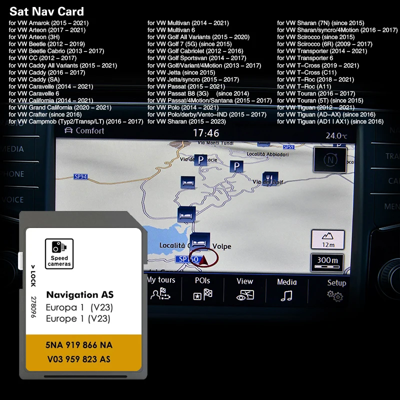 NOWA karta SD z mapami UK i Europy 2026 do nawigacji VW Discover Media AS V23, 32GB