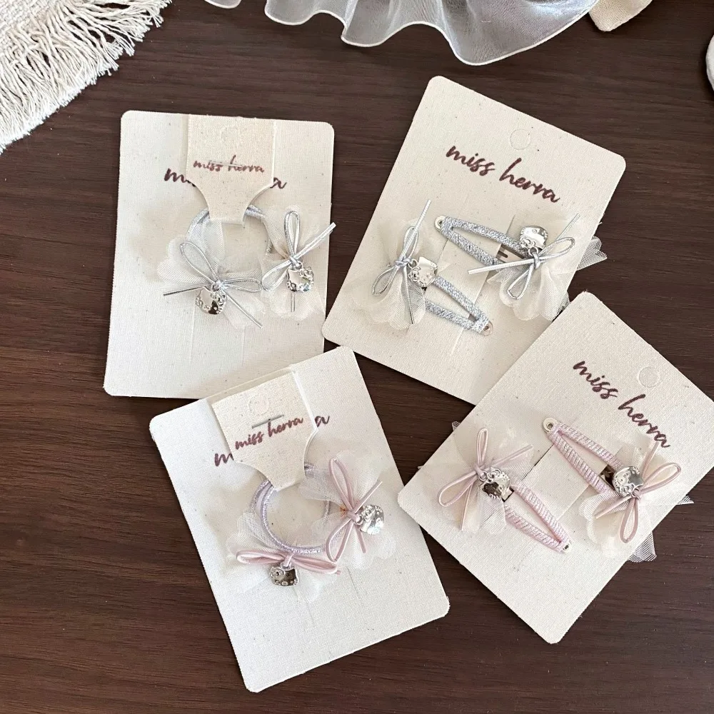 

2pcs/set Simple Pink Sliver Color Mesh Bow Kids BB Snap Hair Clips Sweet Elastic Hair Ties Cute Hair Accessories for Girls
