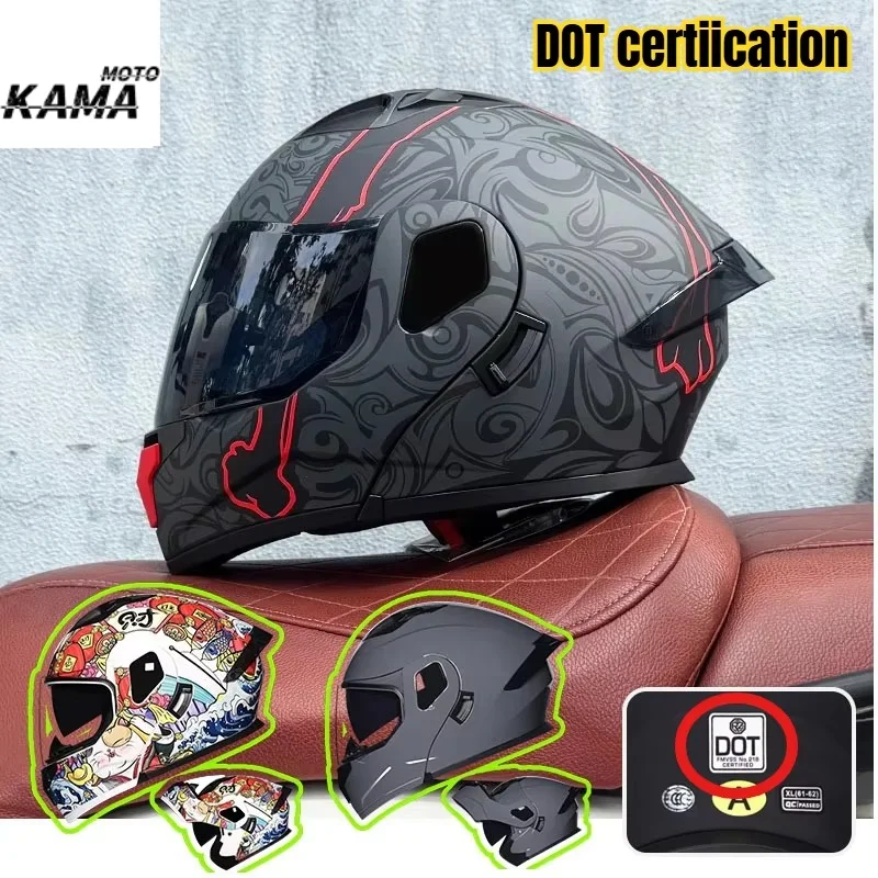 DOT-zertifizierter Orz neuer Motorradhelm, Doppellinse, offener Helm, Sicherheits-modularer umgedrehter Helm mit Sonnenschutz, Casque De Moto