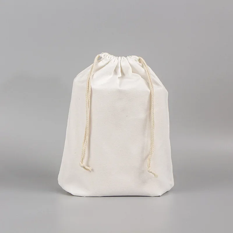 Bolsa de lona de algodón con cordón, bolsa de algodón para compras, gimnasio escolar, bolso de viaje a prueba de polvo, bolsa de almacenamiento de faja en blanco