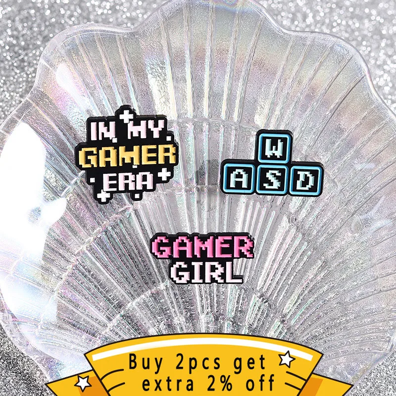 In My Gamer Era Pixel Keyboard Enamel Pins Fun Puzzle Game Brooches Cartoon Gamer Girls Lapel Badge Backpack Accessories Jewelry