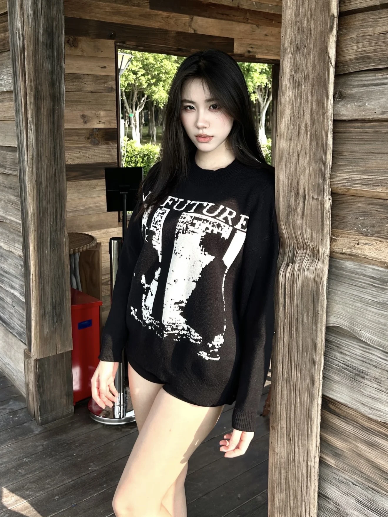 

Laid-ba American Slogan Pattern Design Knitted Sweater Loose Fit round Ne for Men And Women Casual Autumn Winter Wear