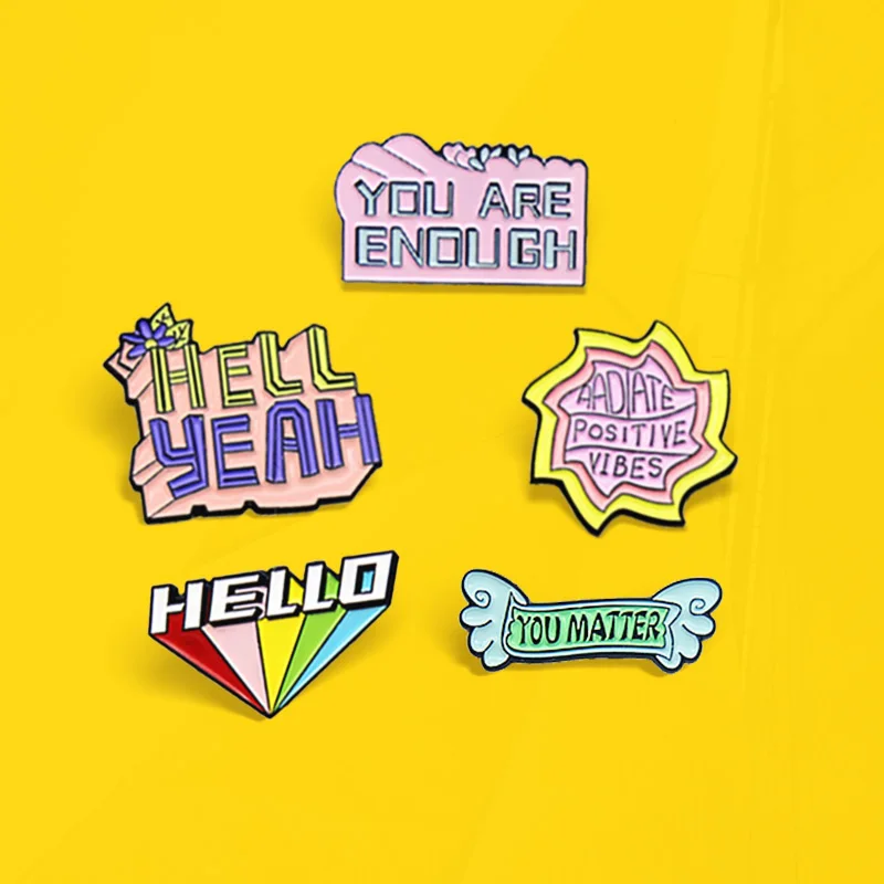 MATTER, Pines Badges Fashion Brooch Gifts Wholesale Jewelry Greetings Slogan Enamel Lapel Brooch Rainbow Banner HELLO,YOU