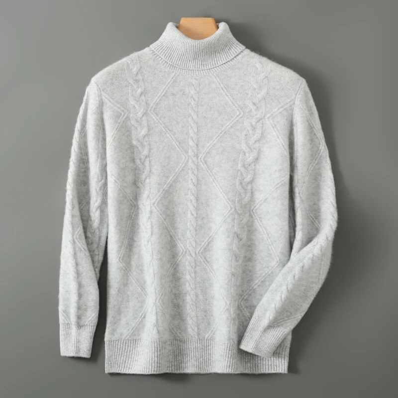 Autumn Winter Men Pure Wool Turtleneck Pullover Long Sleeve Cashmere Sweater 100% Merino Wool Knitwear Smart Casual Clothing
