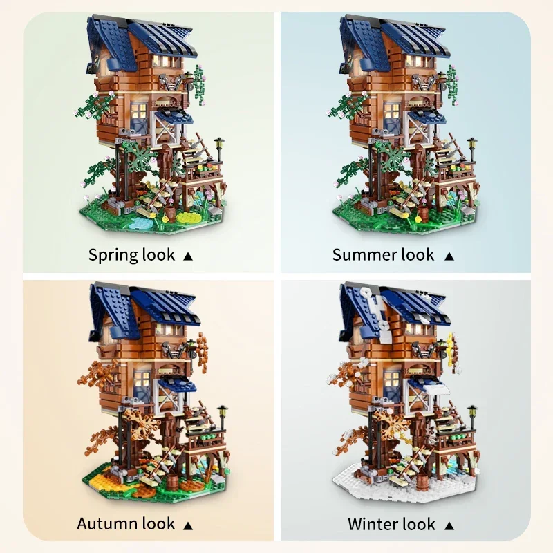 1155 szt. Klocki konstrukcyjne Cada Forest Cztery Pory Roku Domek na Drzewie Architektura LED Światło Przyjaciele Dekoracja Domu Cegły Zabawki