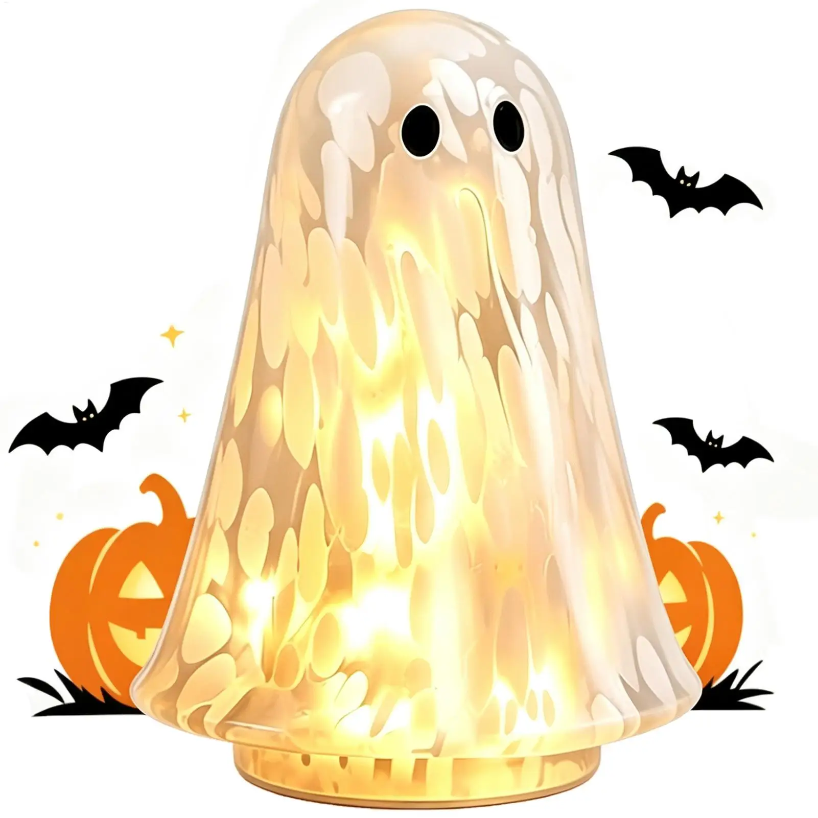 Halloween Confetti Ghost Light White Glowing Ghost Decor Warm Light Home Party Tabletop Centerpiece Shelf Dining Table Decor