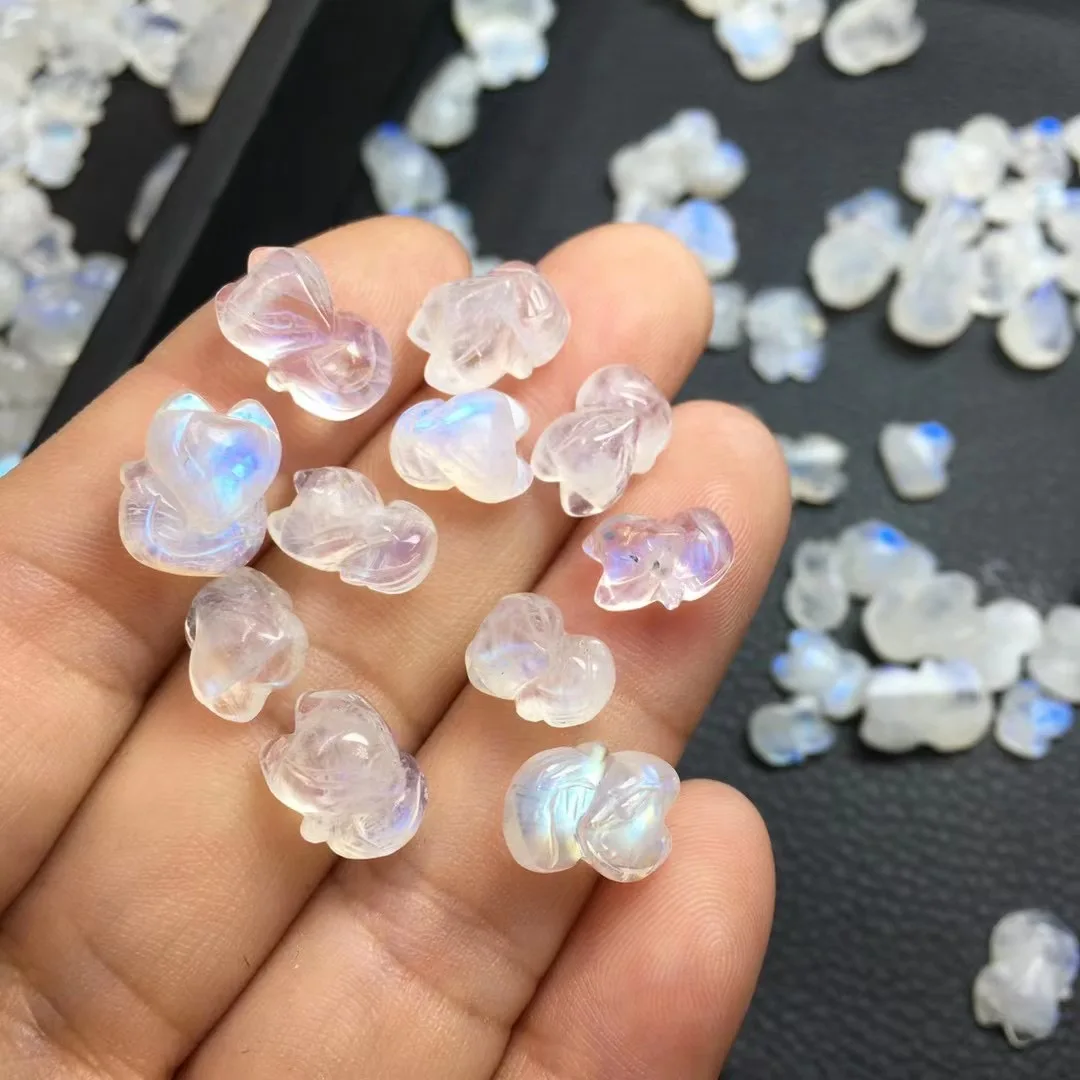 1 Pc Fengbaowu Natural Stone Rainbow Blue Moonstone Fox Jewelry Making For Pendant Earring Crystal Reiki Healing Fashion Gift