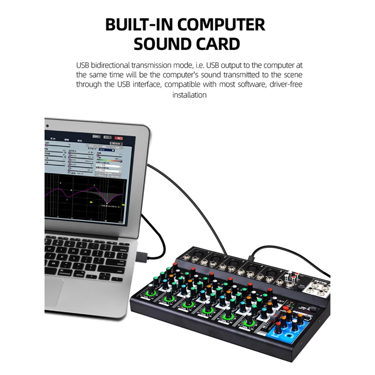 

AF7 Mixer Analog Mixer Merged Digital Sound Card 7 Channels Personalized Function Settings Analog Mixing Console US Plug