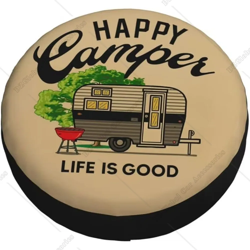 Happy Camper Life Is Good Spare Tire Cover Weatherproof Universal Wheel Protectors for RV Camper Travel Trailer SUV Truck