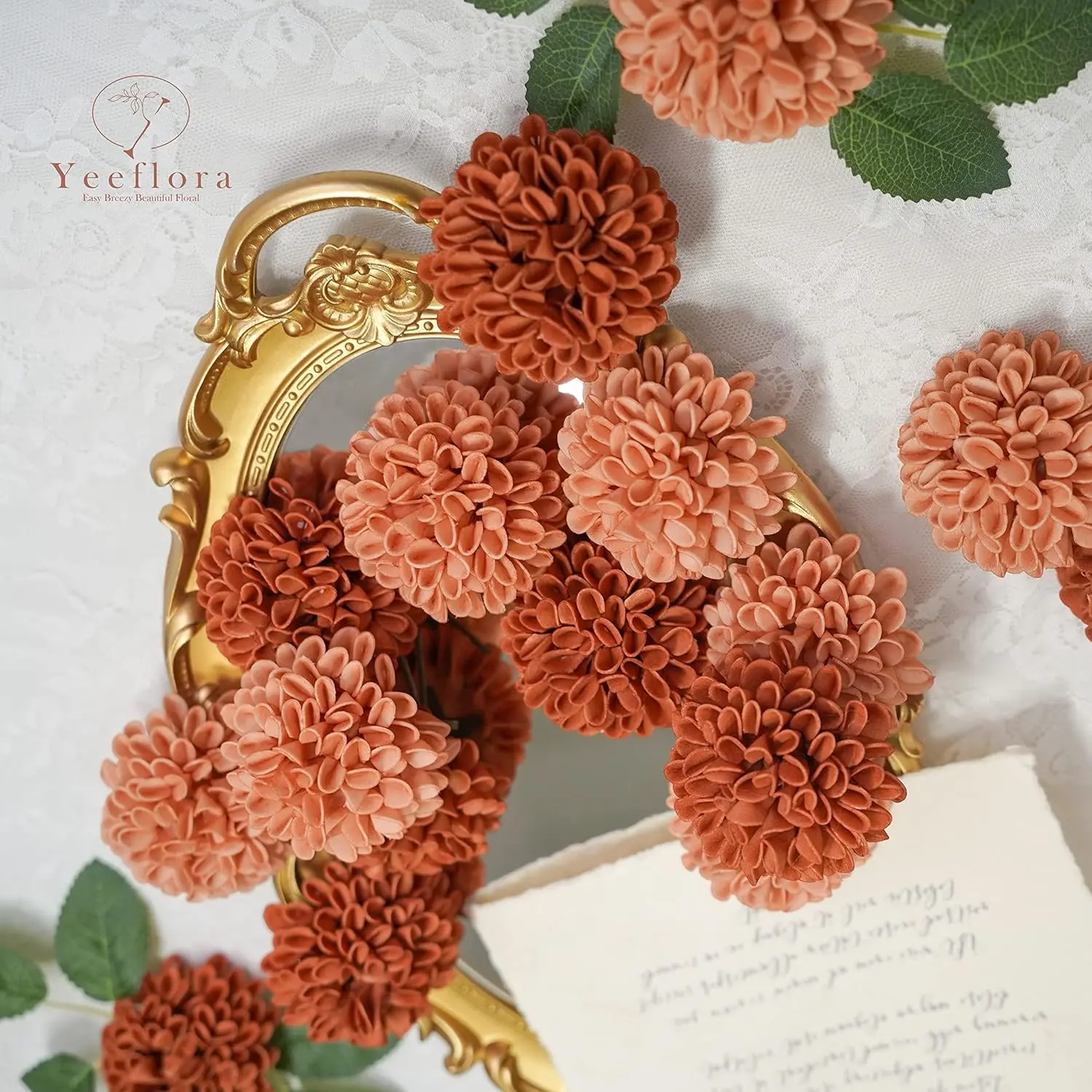 25 Stück Rosen für selbstgemachte Hochzeitssträuße, Mittelstücke, Arrangements, Terrakotta-Dahlie-Blumen mit Stiel, Brautparty, Party, Heimdekoration – Detail 6