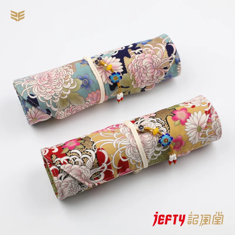 

5+1 Japanese Gold-painted Flower and Wind Handmade Pen Bag, Suede Multi-pack Pen Storage Protection Curtain Fountain Pen Case