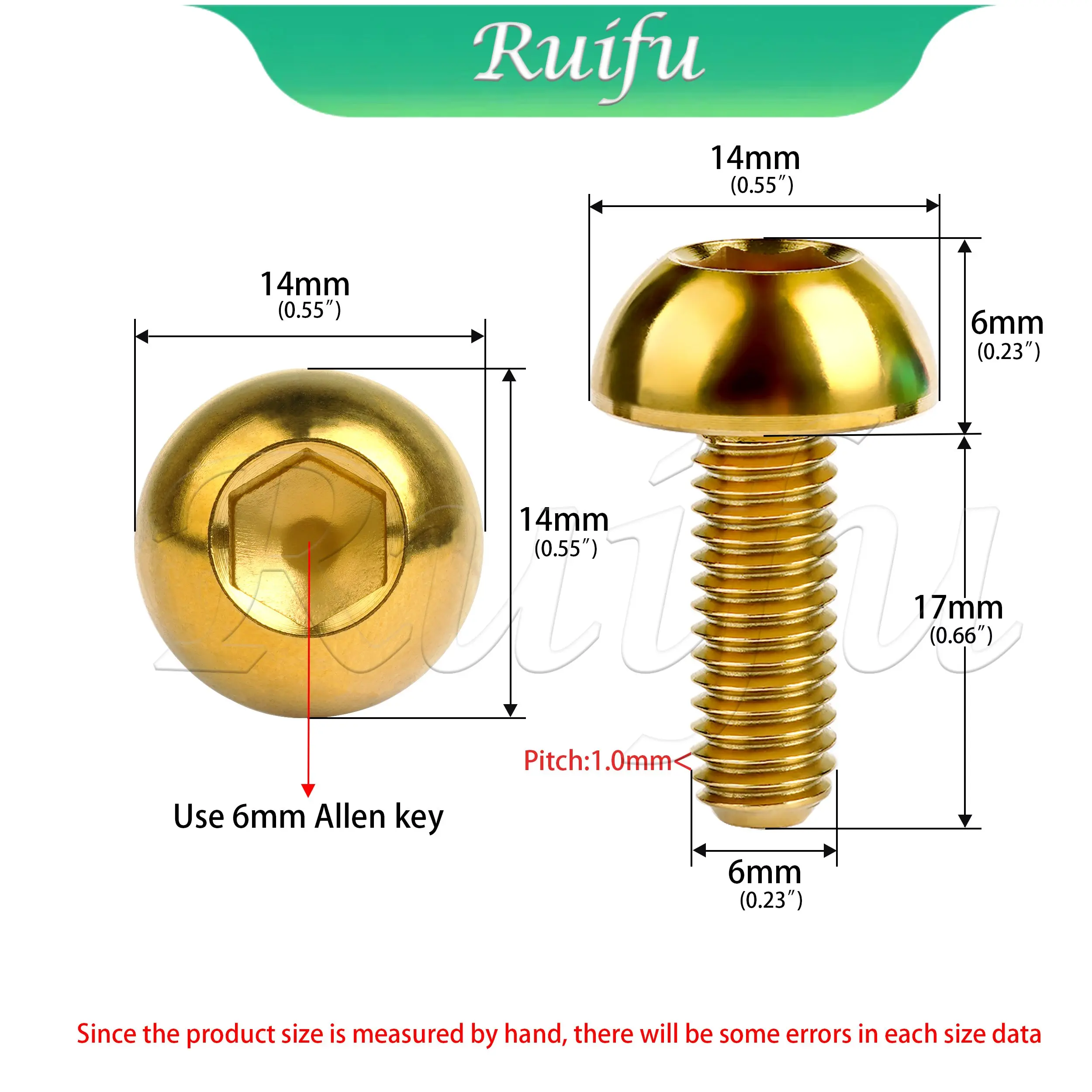Titanium Bolt M6x17mm Flat Button Hexagon Head Scerw Ti Grade 5 for Bicycle Motorcycle Disc Rotor