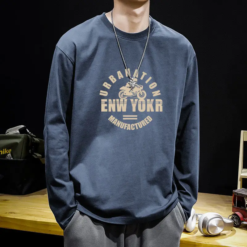 American 2024 Men's Spring and Autumn Youth Trend New Splicing Pullovers O-Neck Fashion Printed Letter Casual Long Sleeve Tops