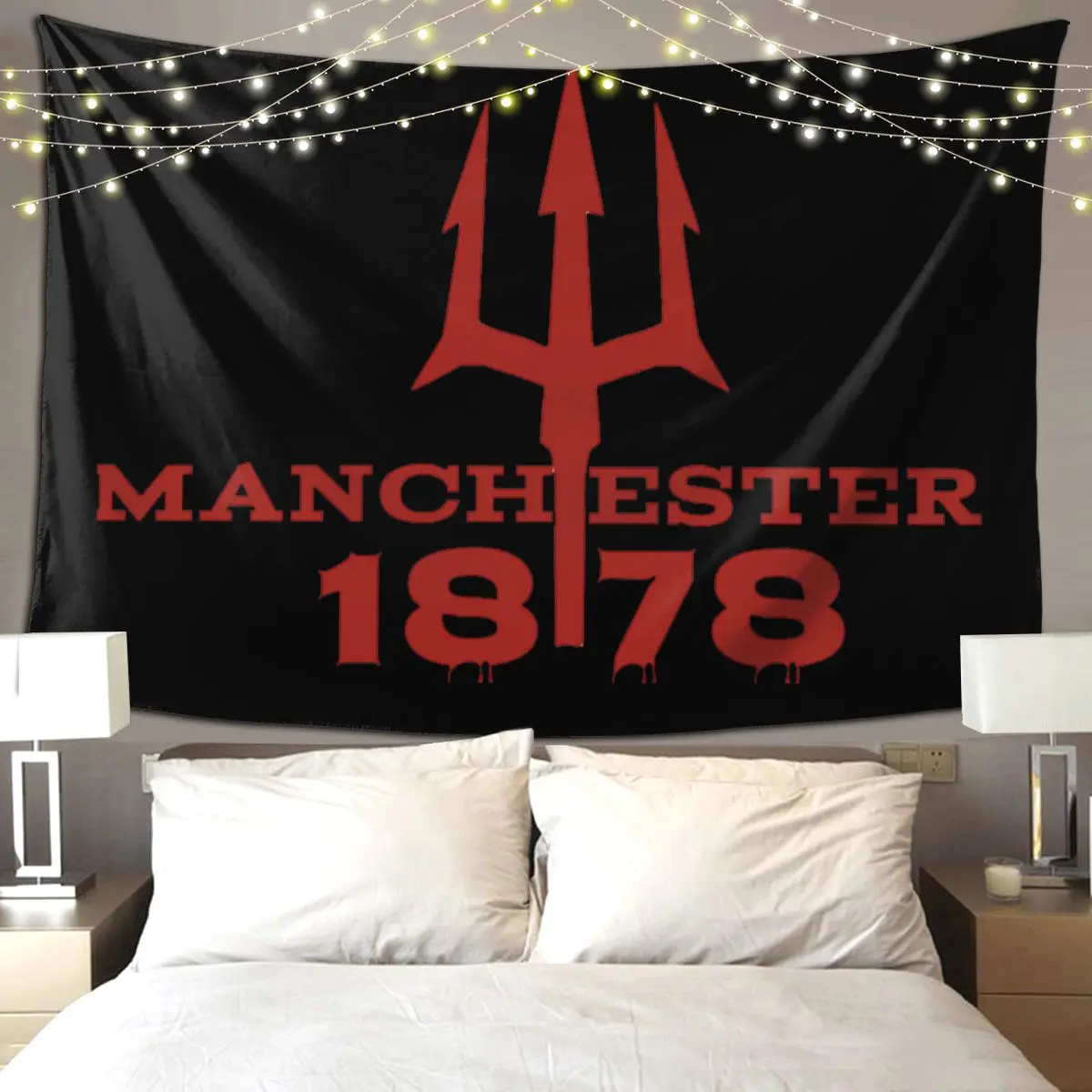 Devils Of Manchester, Manchester Is Red Tapestry Funny Wall Hanging Aesthetic Home Decor Tapestries for Living Room Bedroom