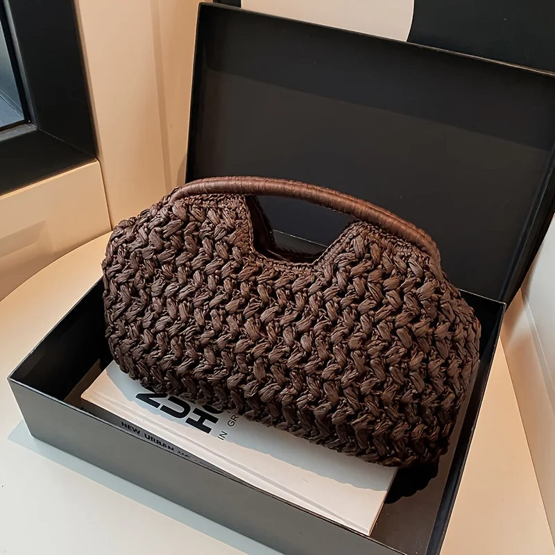 Handmade Paper-Like Rattan Women'S Handbag,Soft Texture Fabric For Daily Errands, Dates, And Casual Outings, Can Hold Phone