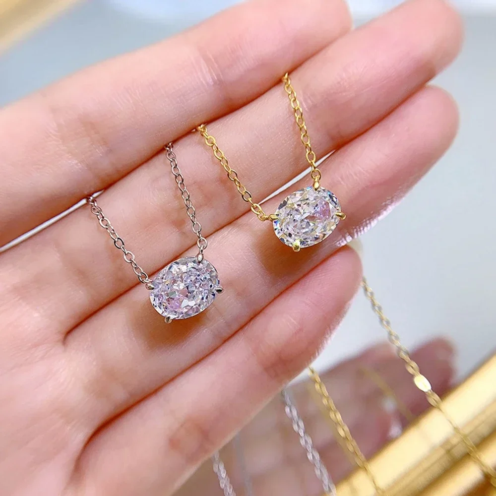 925 Sterling Silver Crushed Ice Cut 4 CT High Carbon Diamond Gemstone 18K Gold Plated Pendant Necklace Fine Jewelry