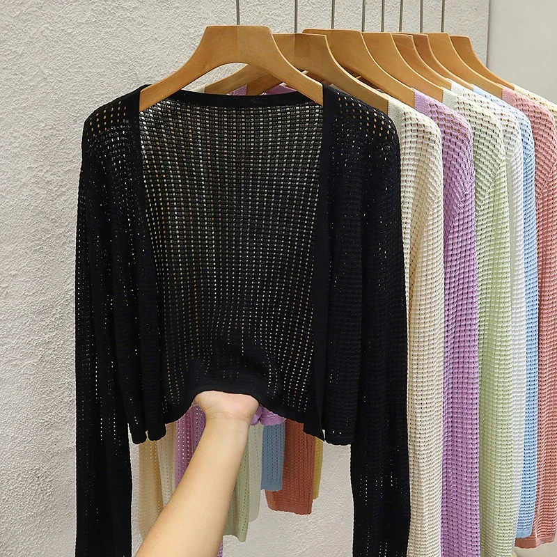 

Long Sleeve Crochet Knit Top Summer 2025 Beach Bikini Cover Up Crop Pullover Wool Knitwear Blouse Women Vacation Boho Outfit