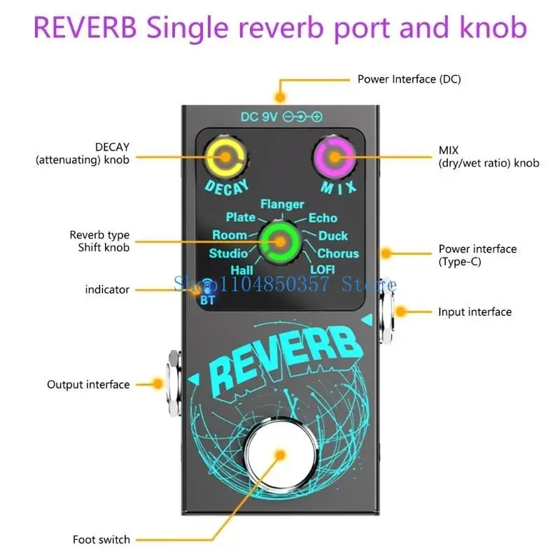 

652F Wireless Guitar Reverbs Device Guitar Reverbs Pedal 9 Digital Effects Designs