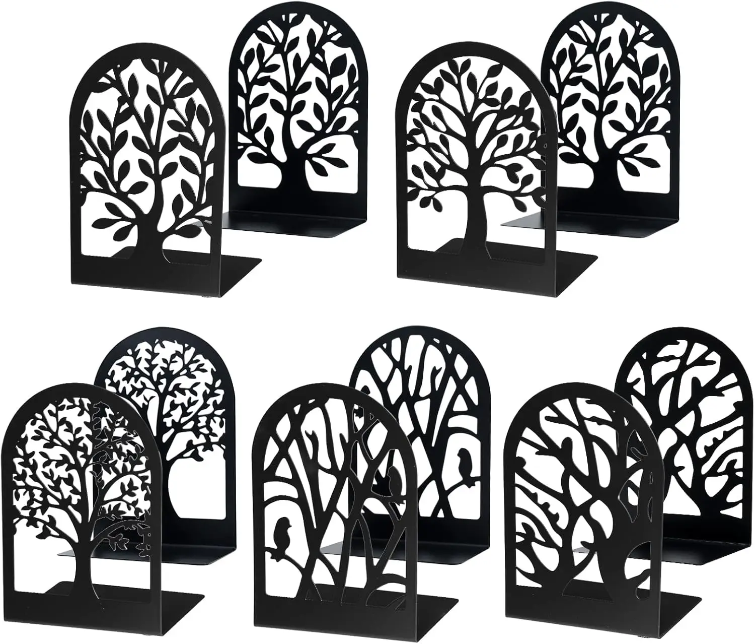 

5 Pairs Tree Bookends, Black Metal Heavy Duty Book Stoppers for Shelves, Home Office School