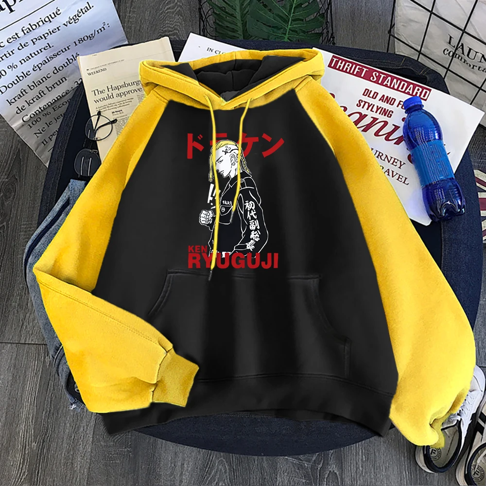 Street Male Hoodie Tokyo Revengers Draken Manga Prints Sweatshirt Spliced Fleece Pullover Loose Warm Comfortable Neutralclothes