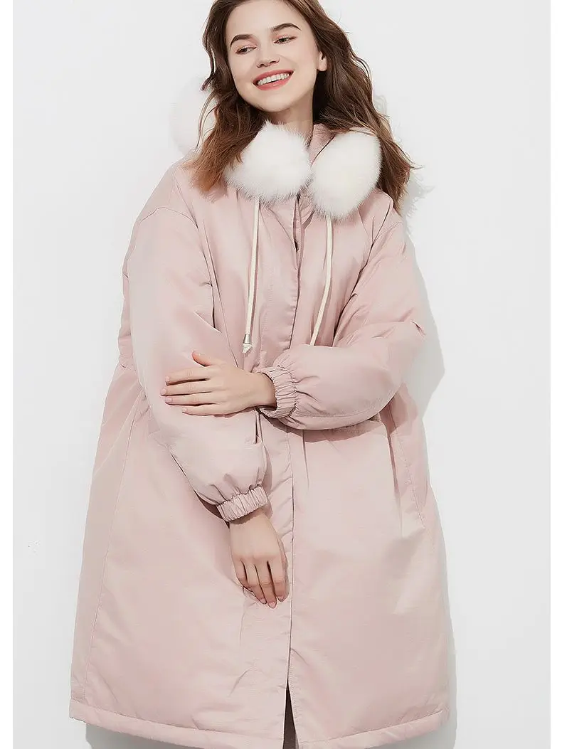 Fashion Real Fox Fur Hooded Duck Down Coat Female Winter Long Warm Fluffy Down Parkas Coats With Warm Down Scarf wy978