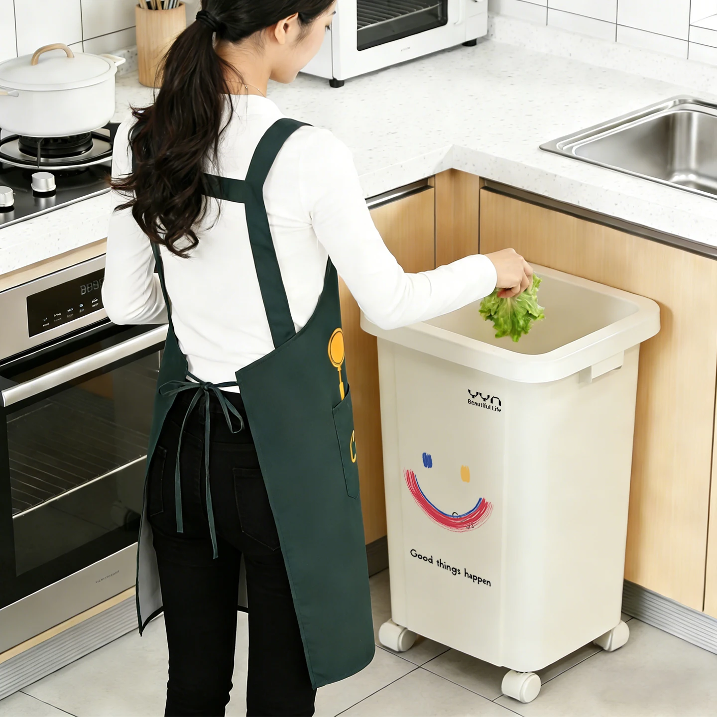 

Большой мусорный бак для кухни и дома на колесиках без крышки, легко перемещаемый, особо крупный размер, для гостиной, новая модель, пластиковый, квадратный