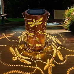 Automatic Solar Lights Dragonfly Metal Solar Lantern for Outdoor Garden Decor Waterproof Hanging Lamp with Handle for Patio Lawn