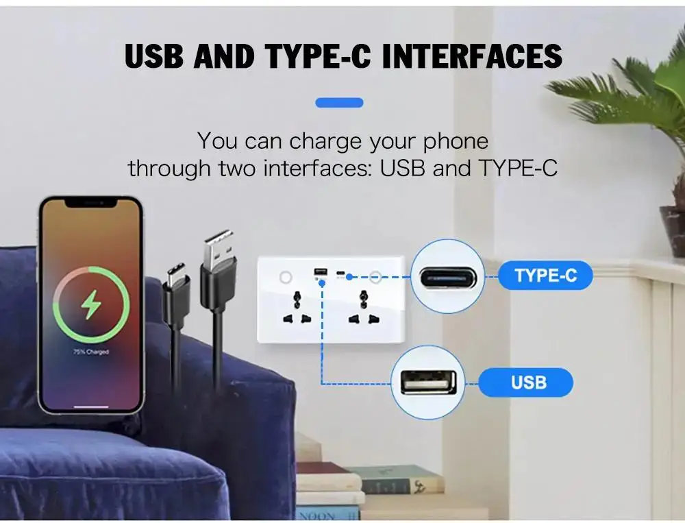 Tuya Ewelink Wifi Zigbee Matter Apple HomeKit 147 presa a muro USB Type-C presa di corrente elettrica universale 16A Touch Switch