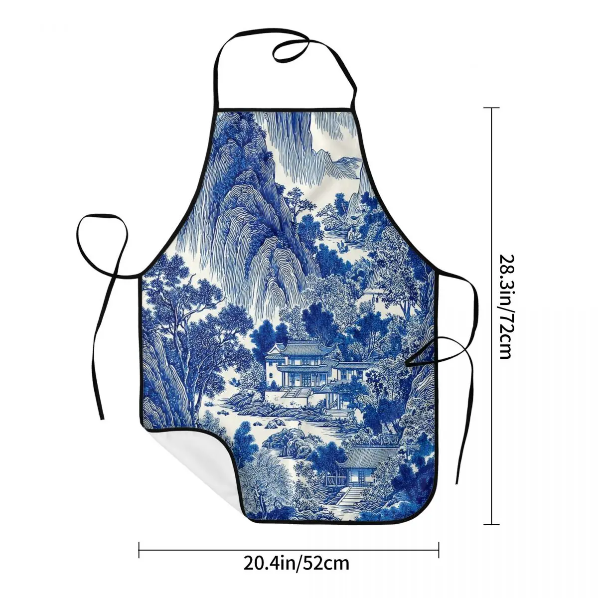 Blue Willow Chinoiserie Porcelain Apron Chef Cooking Tablier Sleeveless Bib Kitchen Cleaning Pinafore for Women Men Gardening