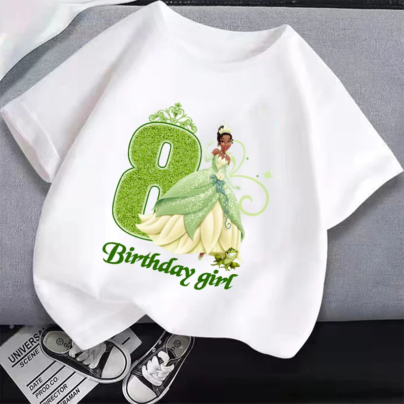 La Princesse e le rane bambini T-Shirt compleanno numero 1-10 carino Anime Tiana vestiti bambini cotone T Shirt Casual top regali