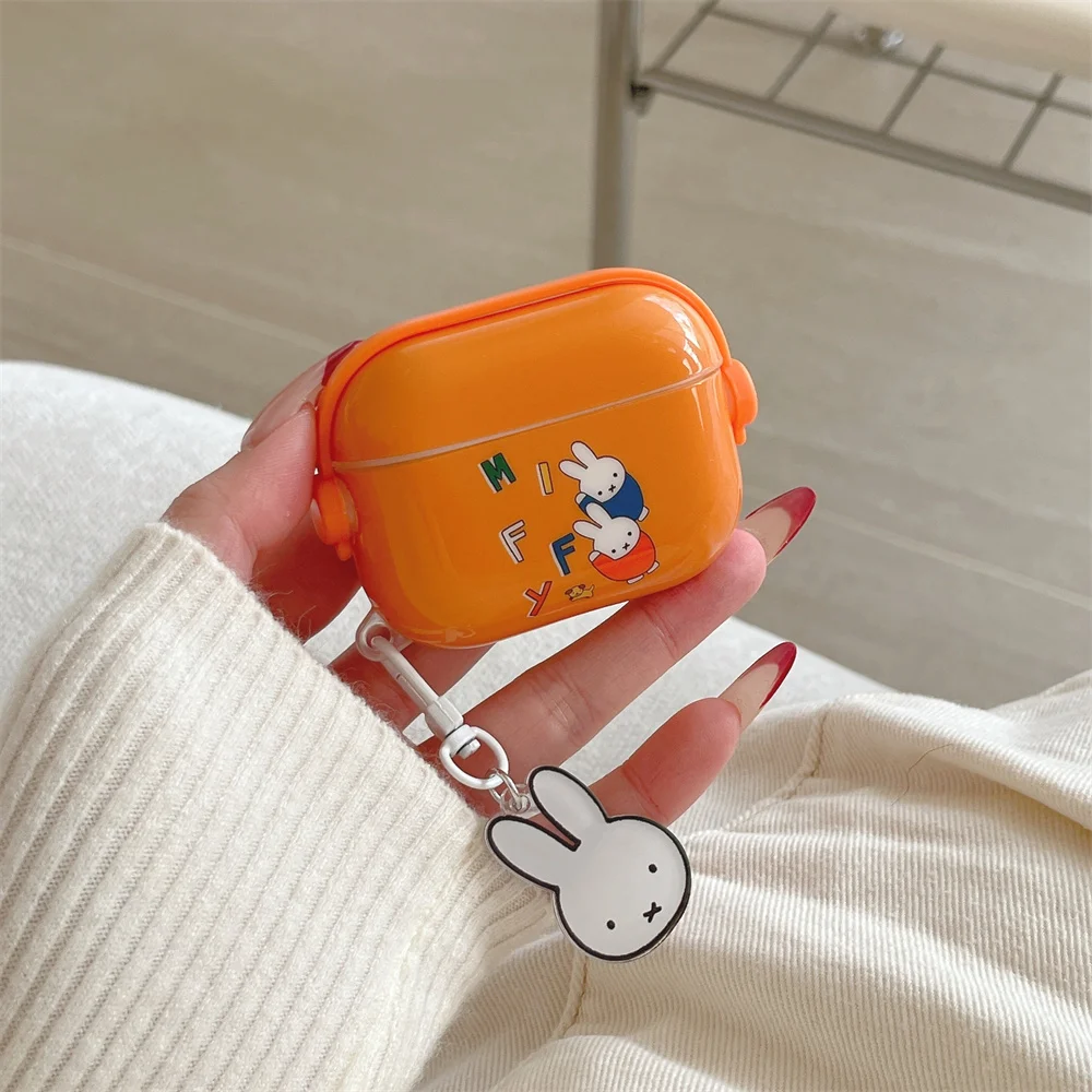 

Cute Miffy Rabbit Silicone Earphone Case Shockproof Cover for Airpods 2 3 4 Cover with Charm for Apple Airpods Pro3 Pro 2 Cases