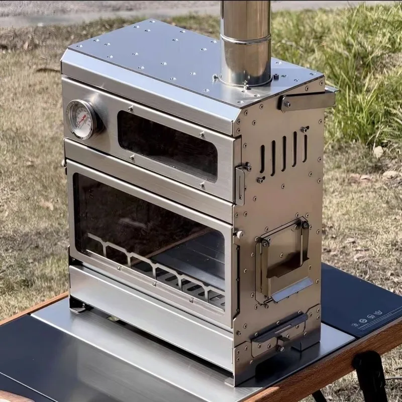 Hot Tent Stove Wood Burning with Oven 2 in 1 Stainless Steel Camping Stove with Chimney Pipes for Winter Outdoor Cooking