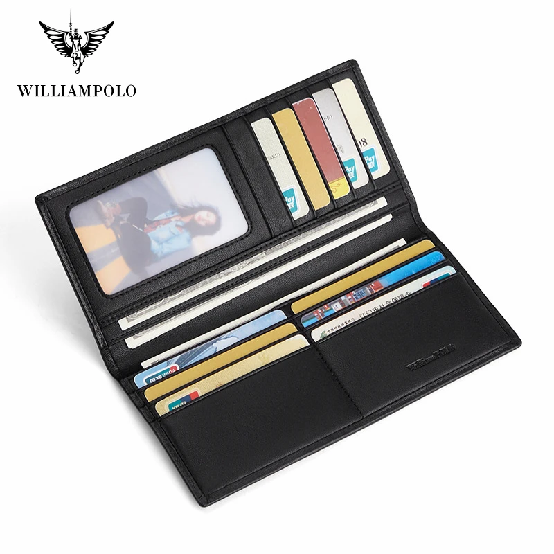WILLIAMPOLO Men’s Wallets High Quality Cowhide Card Holder Genuine Leather Men Clutch Wallets Male Passport Cover Purses