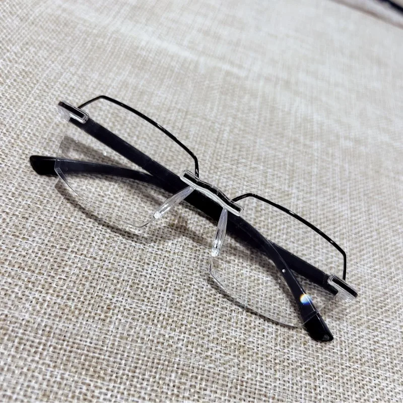 Fashion Rimless Bifocal Reading Glasses Men Women Near and Far Anti-blue Light Eyesglasses Vintage Prescription Eyewear