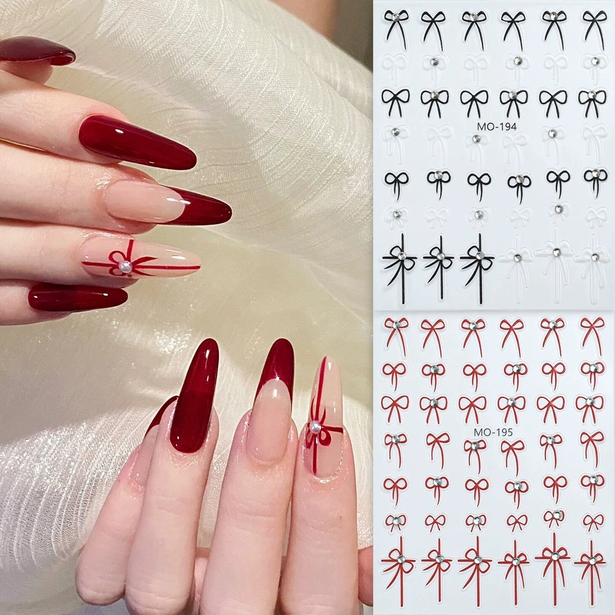 5D in rilievo carino farfalla fiocco nail art decalcomanie diamanti borchie rosso nero bianco fiocchi unghie adesivi decorazioni per manicure