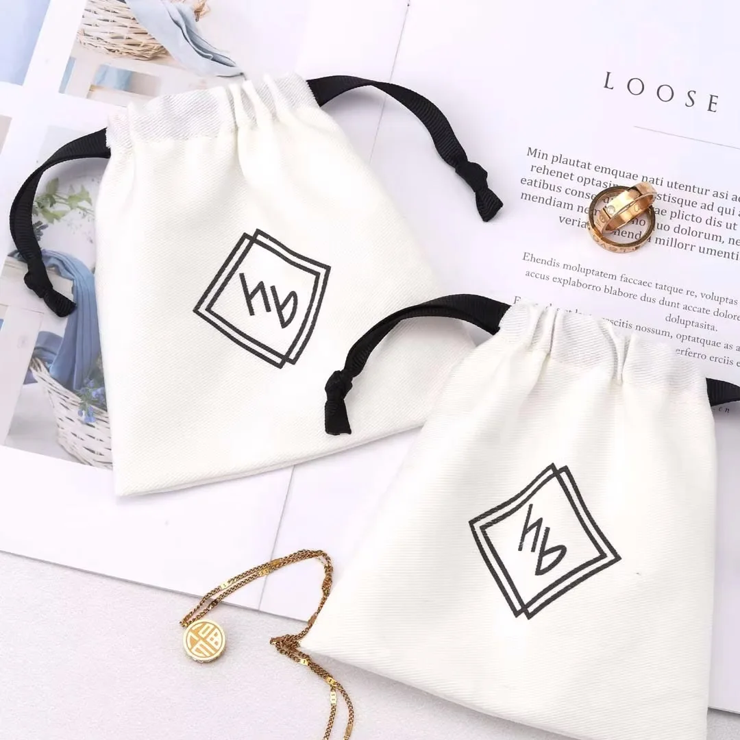 50Pcs White Canvas Cotton Rope Jewelry Drawstring Muslin Burlap Bag Packing Pouch Storage for Wedding Ring Stud Earring Package