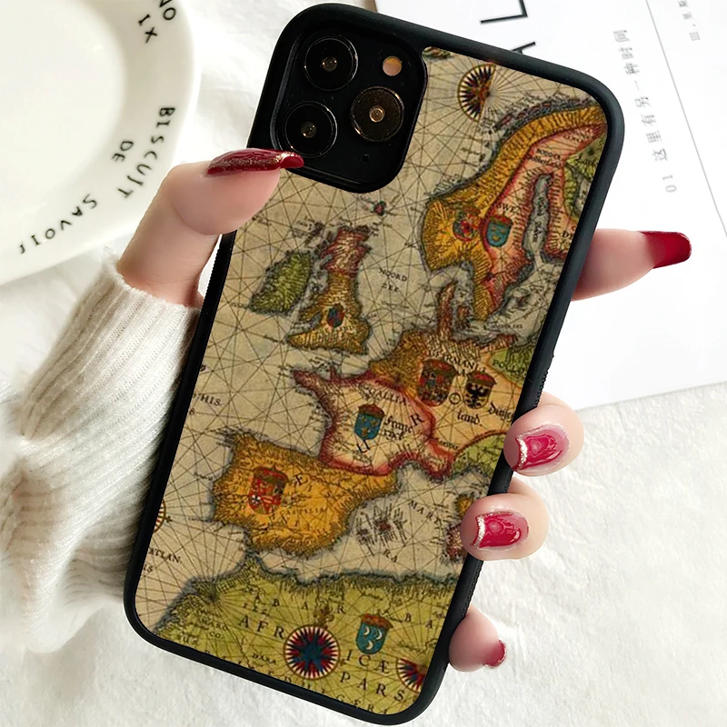 5 5S SE 2020 Phone Cover Case for iPhone 6 6S 7 8 PLUS X XS XR 11 12 13 MINI 14 PRO MAX Rubber Silicone  Ancient Sea Ship Map