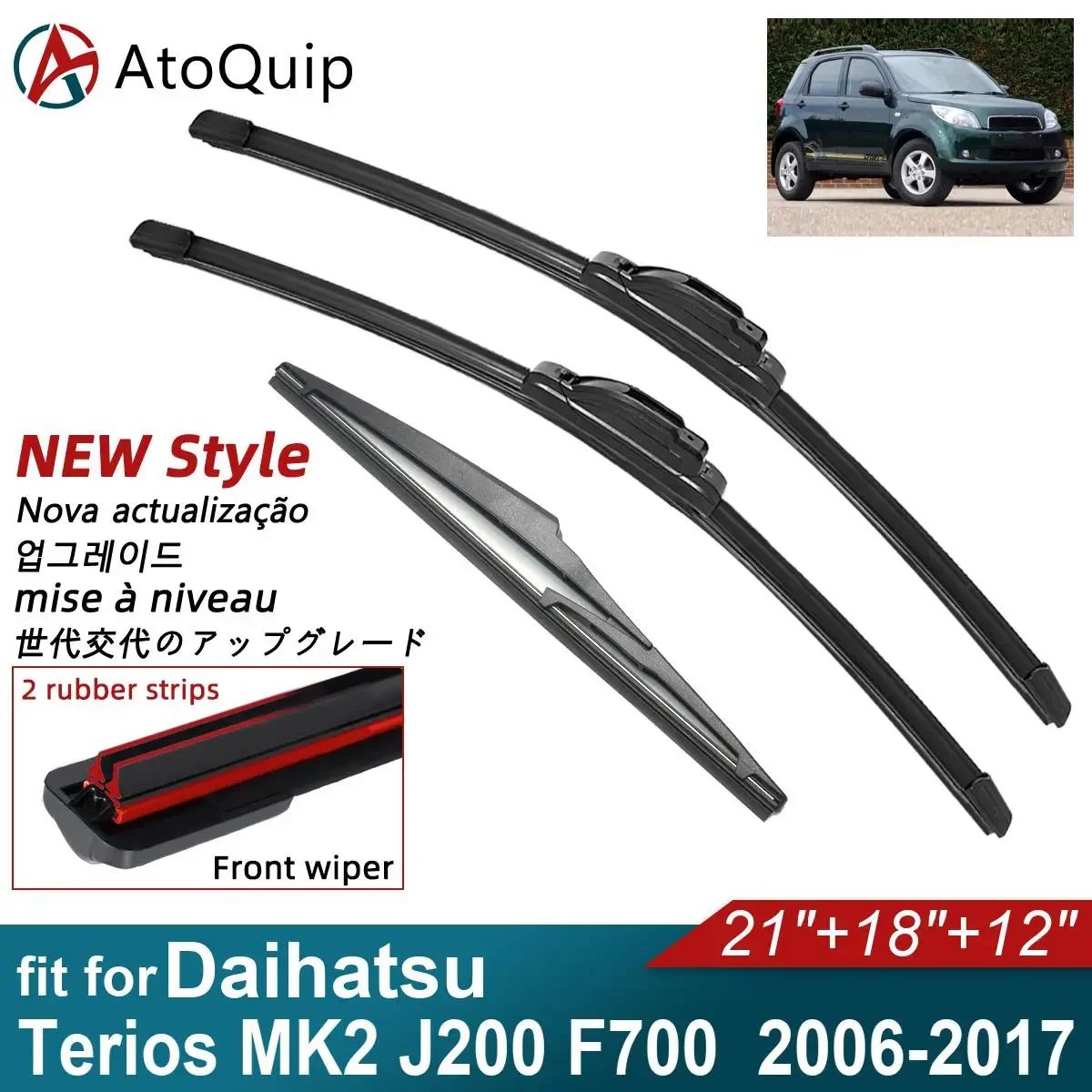 

Double Rubber Car Wiper Blades for 2006-2017 Daihatsu Terios MK2 J200 F700 Front Rear Windscreen Wipers Car Accessories