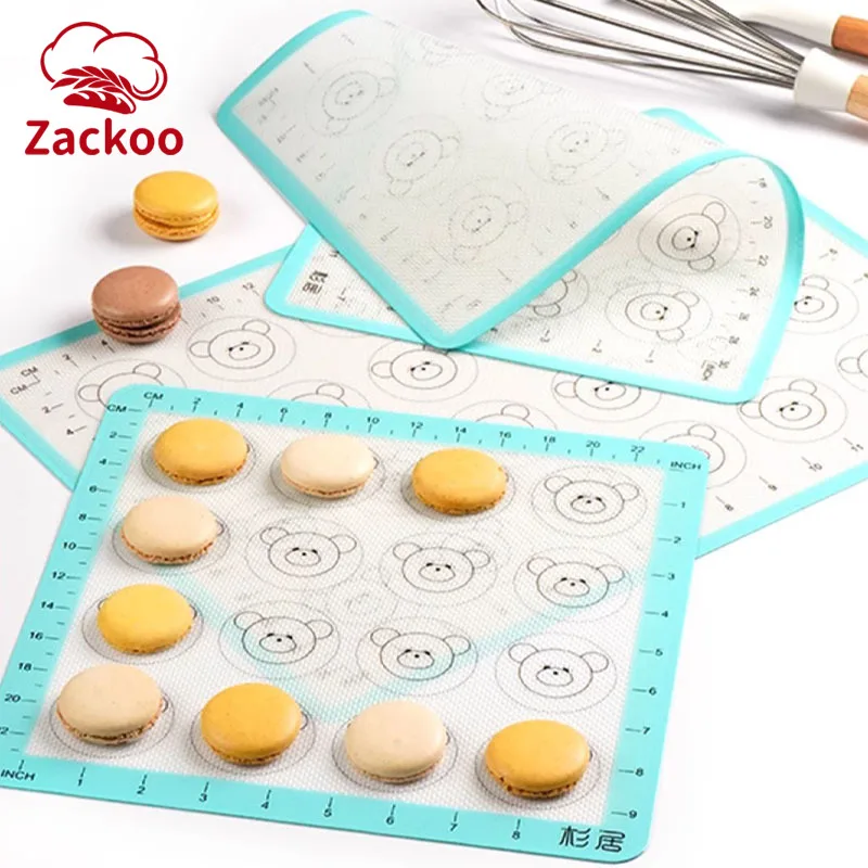 Zackoo Food Grade Silicone Baking Mat Macaron Puff Cookie Macaron Tray Oven Mats Non-Stick Rolling Dough Pad Biscuit Baking Tool