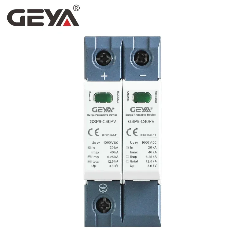 GEYA GSP9 2P Solar PV Low Voltage SPD Din Rail DC 600V 1000V 20KA-40KA Surge Arrester Lightning Protector SPD DC